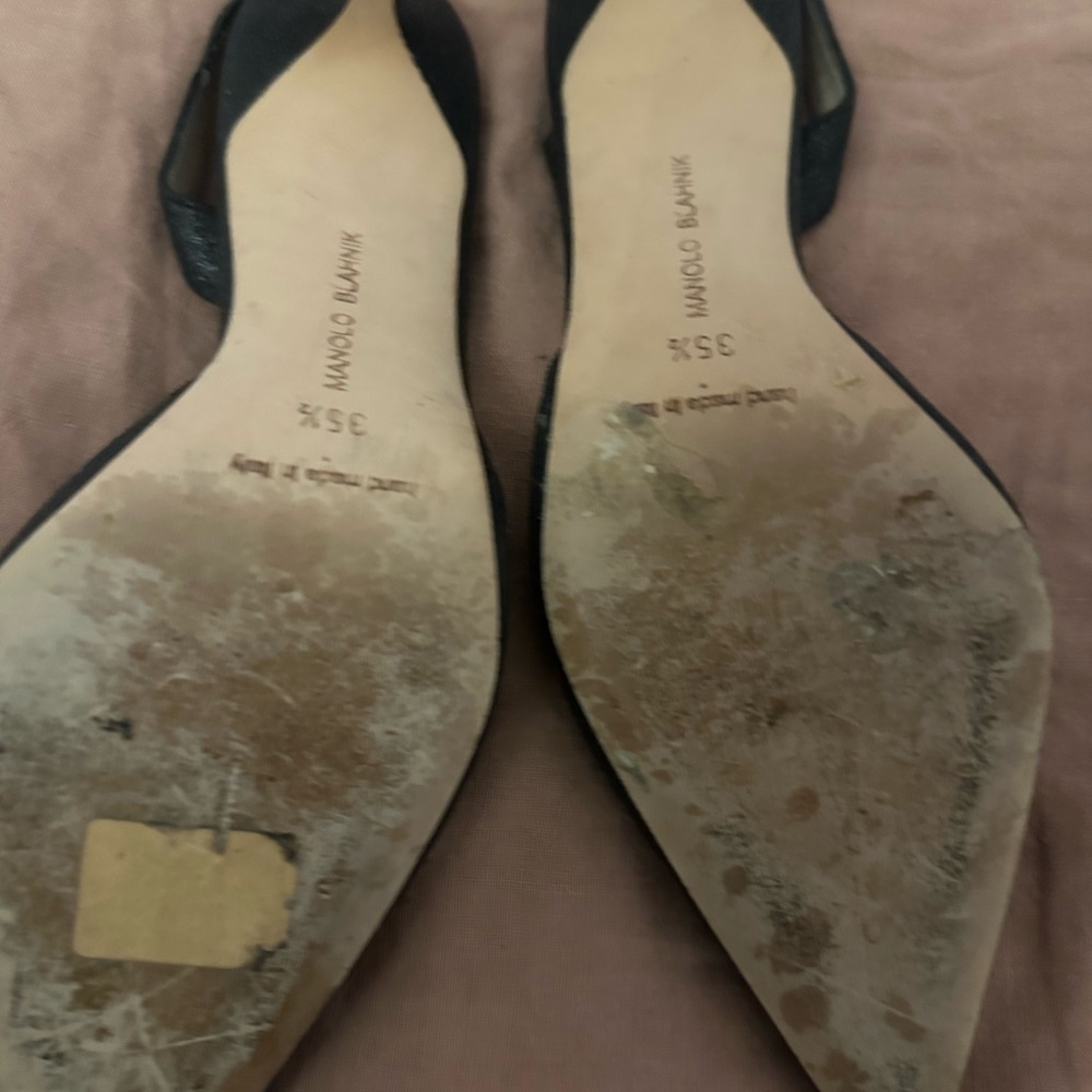 Manolo Blahnik Carolyne Low Heel Women's Slingback Pumps Black Glitter EU 35.5 - Picture 6 of 6